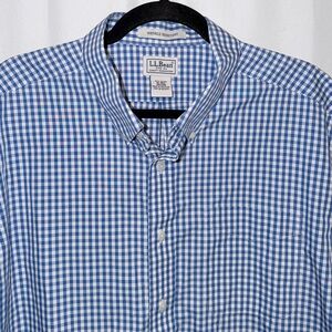 L.L. Bean Button Down Shirt Wrinkle Resistant Blue Check Short Sleeve Mens XL